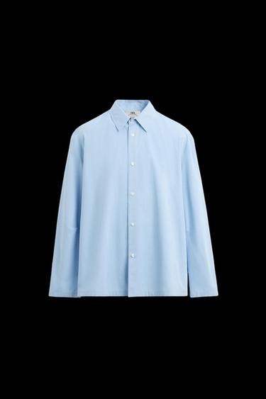 Zara RELAXED FIT PLEATED SHIRT - Sky blue - Image 0
