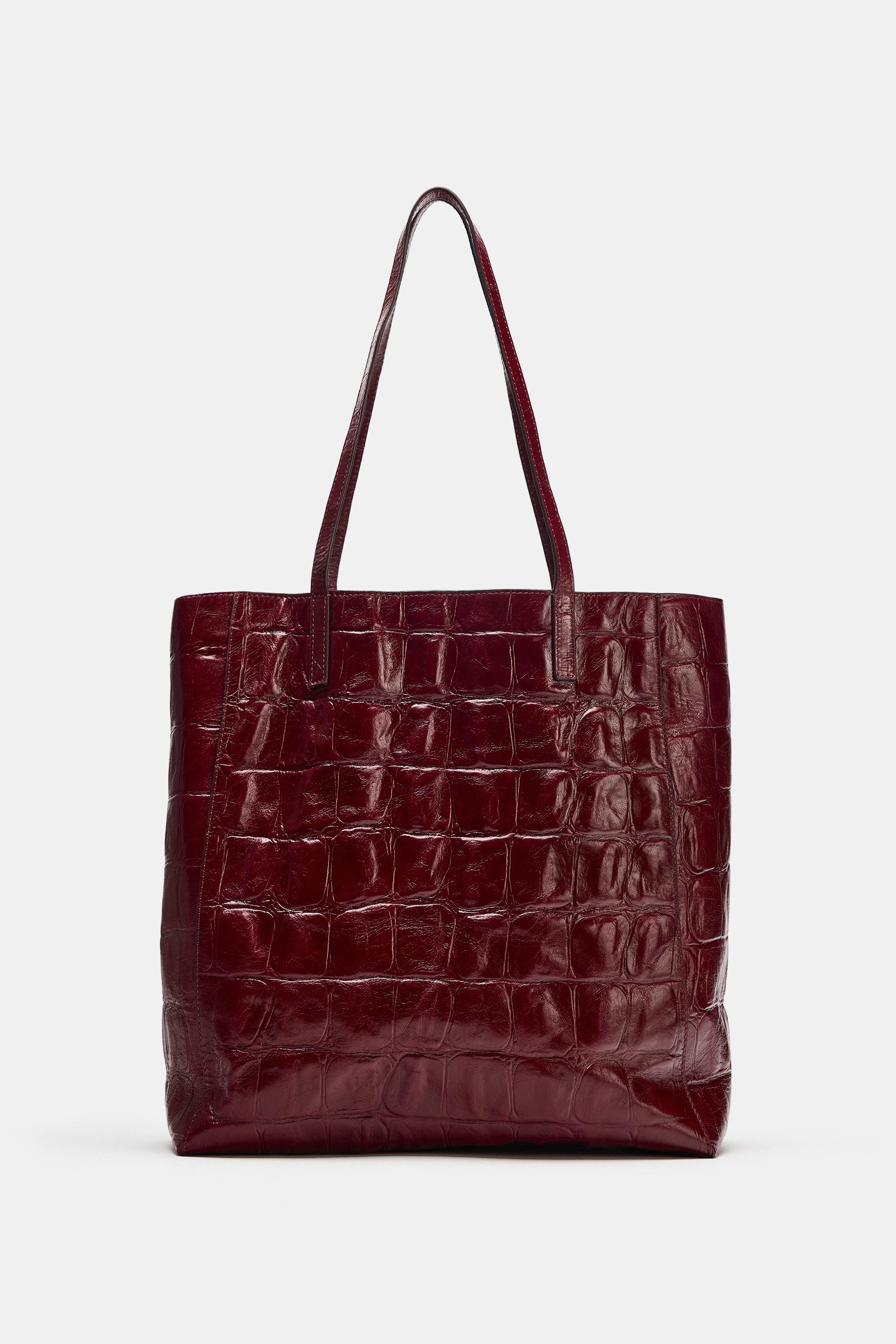 Zara Desenli Deri Tote Çanta görsel 4