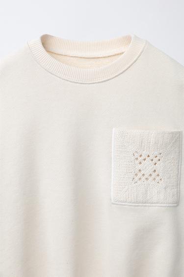 SWEAT POCHE CROCHET - Écru de Zara - Image 2