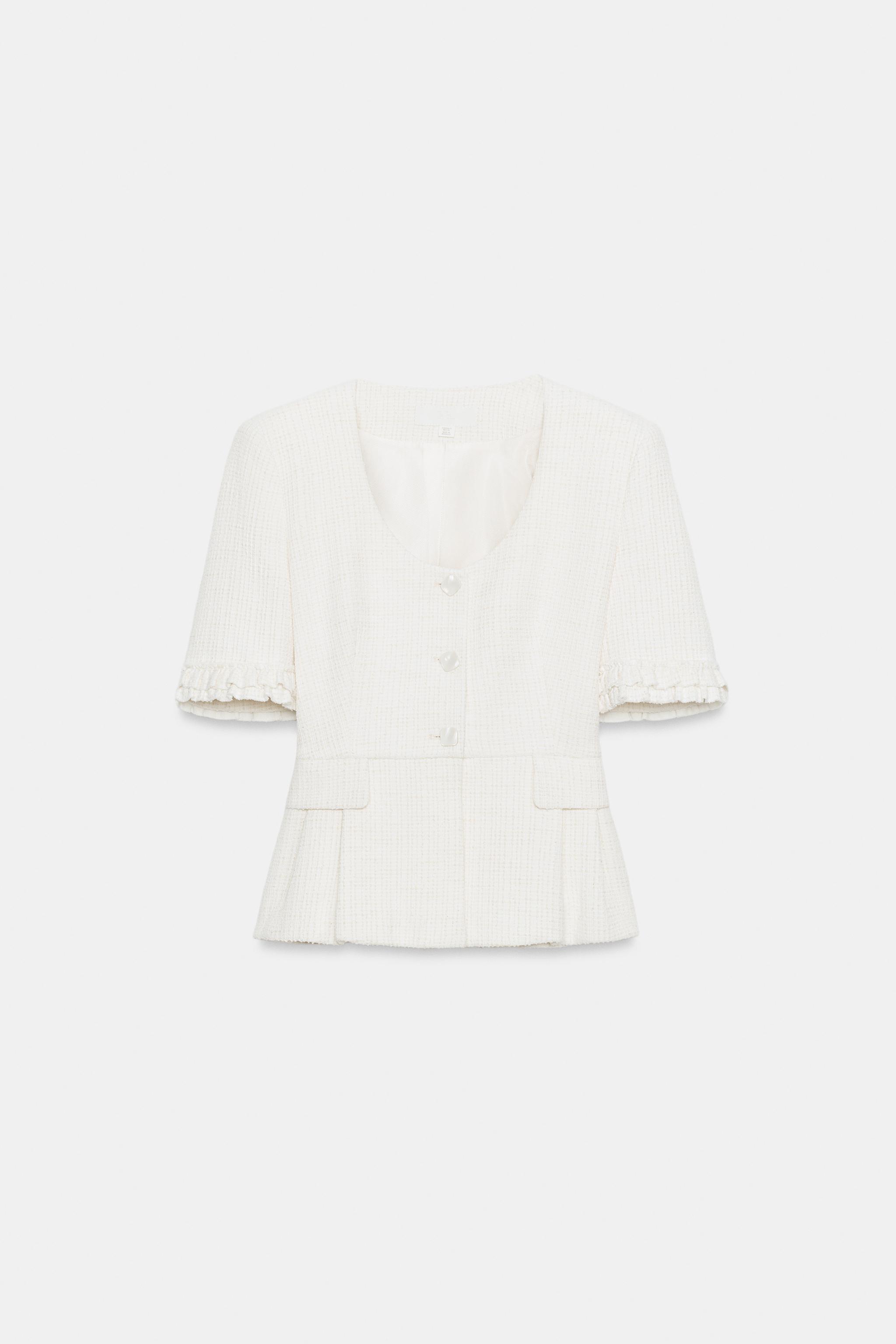 SHORT-SLEEVE RUFFLED PEPLUM JACKET
