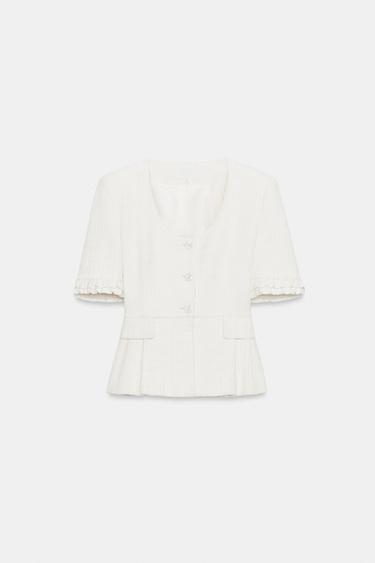 Zara RUFFLED PEPLUM BLAZER - Ecru