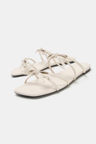 LEATHER BOW SANDALS - white by Zara - Image 3