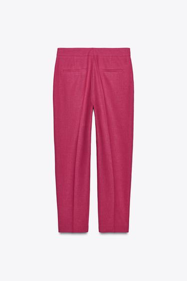 LINEN BLEND HIGH-WAIST SLIM TROUSERS - Fuchsia by Zara - Image 3