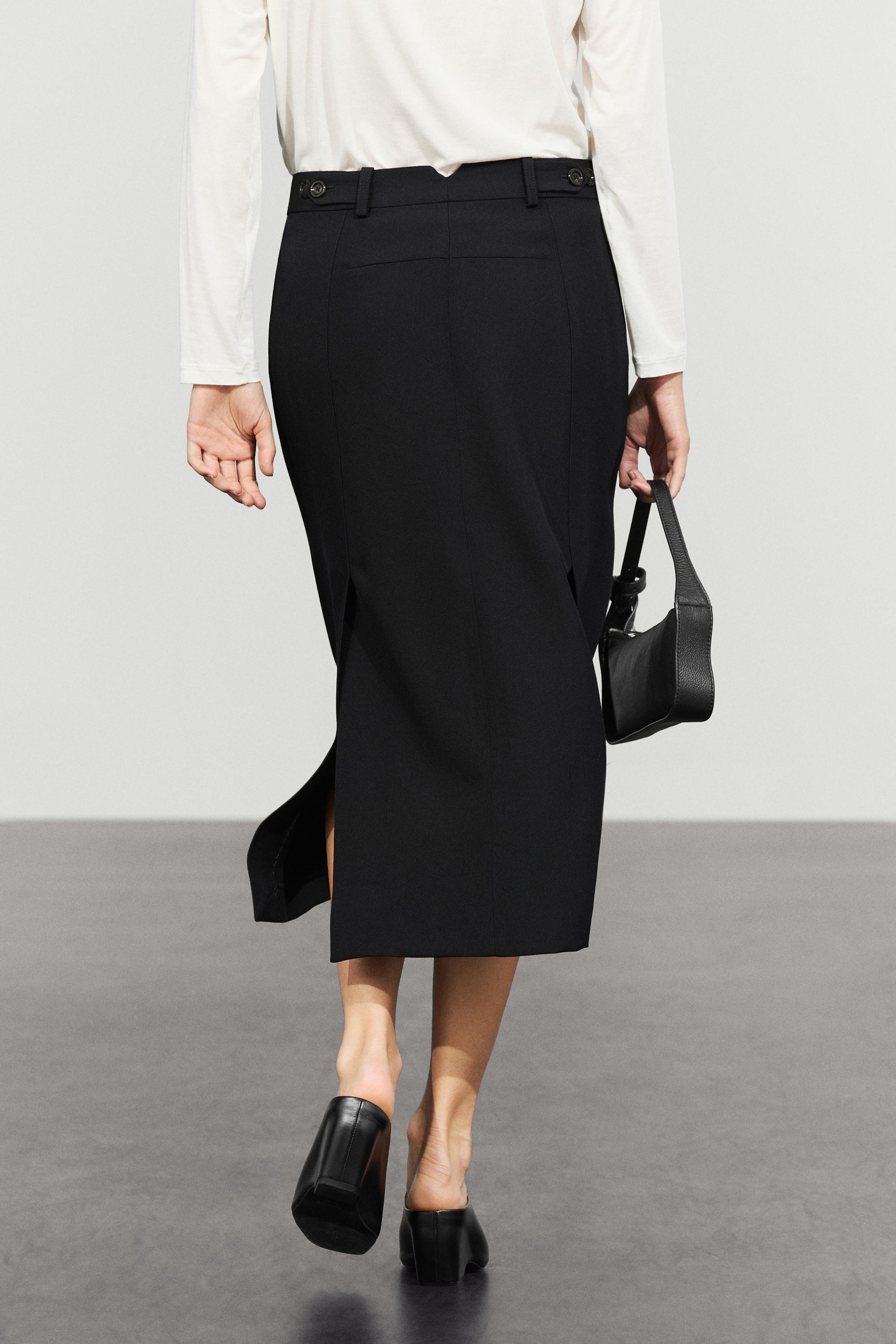 Straight wool blend midi skirt
