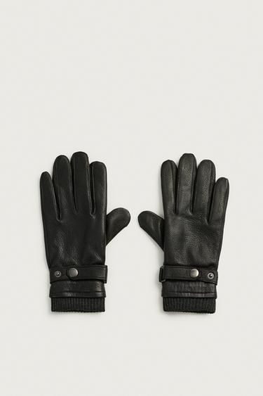 COMBINED LEATHER AND KNIT GLOVES — Black 1