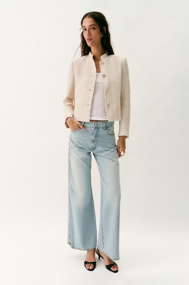 METALLIC THREAD STRUCTURED BLAZER WITH SHOULDER PADS - Ecru by Zara - Image 0