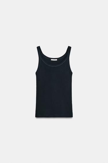 RIBBED COTTON VEST TOP - Navy blue by Zara - Image 2