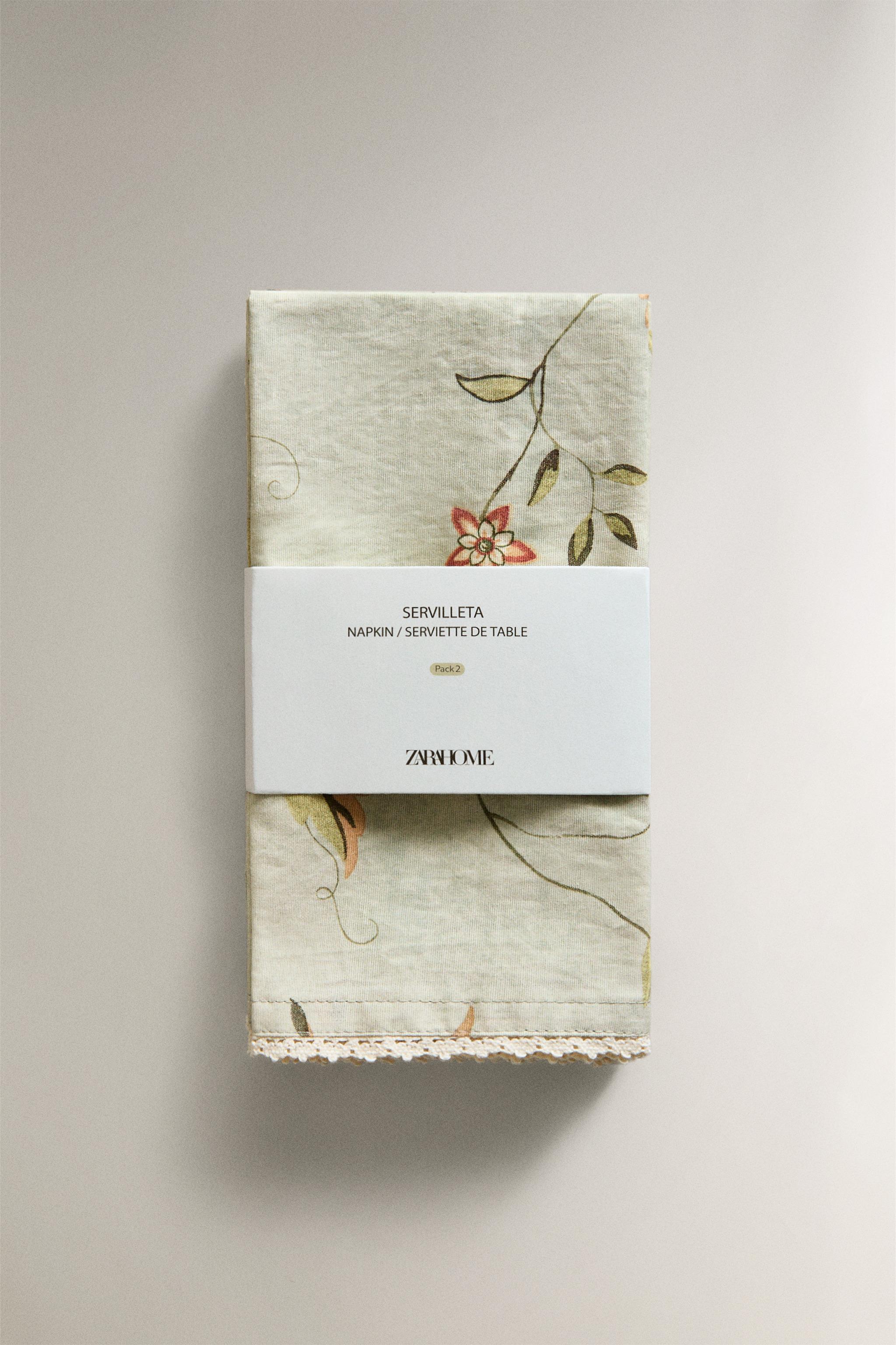 PACK SERVIETTE DE TABLE IMPRIMÉ FLORAL ET DENTELLE (LOT DE 2)
