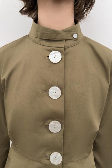 CHEMISE EN POPELINE À BOUTONS - Kaki foncé de Zara - Image 1