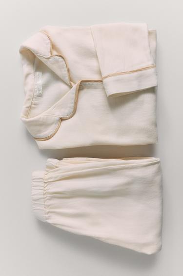 AGES 6-14 / PYJAMAS WITH CONTRAST PIPING - Ecru by Zara