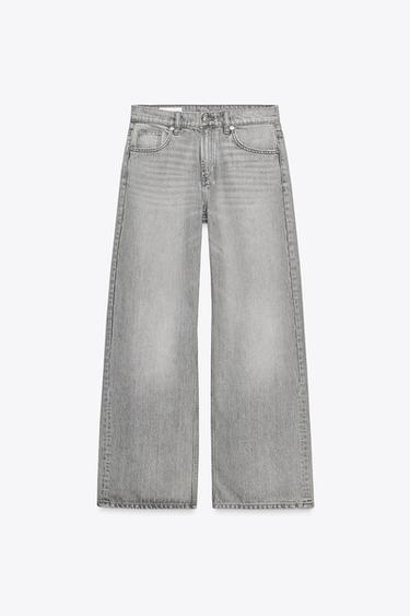 JEANS TRF WIDE LEG TIRO MEDIO - Gris de Zara