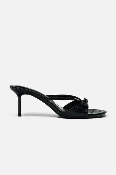 GUỐC CAO GÓT DẬP VÂN NỔI CÓ KHÓA CÀI - Đen từ Zara
