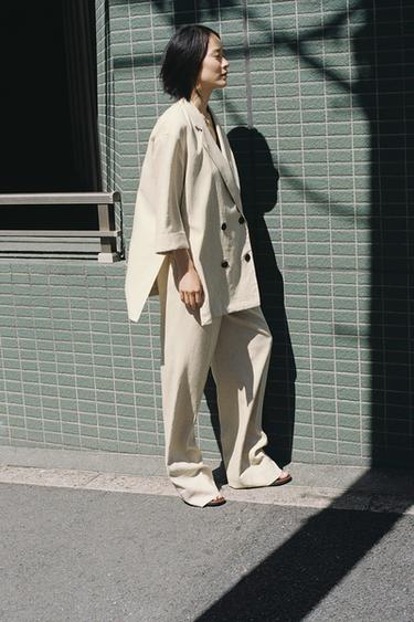 WIDE-LEG LINEN-BLEND TROUSERS - Light beige by Zara
