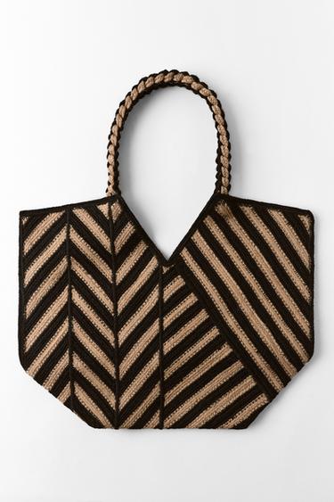 100% JUTE STRIPED BAG - camel by Zara