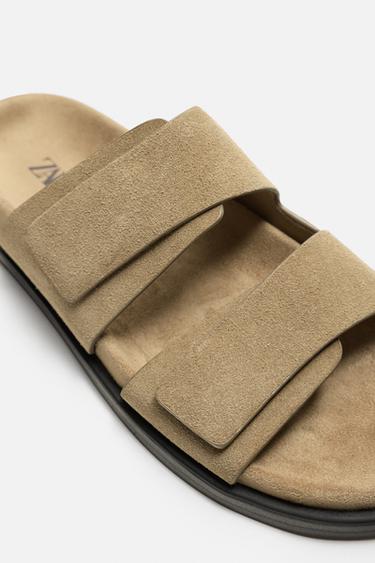 SANDALES EN CUIR À DOUBLE BRIDE - Marron de Zara - Image 2