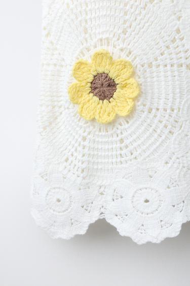 FLORAL CROCHET KNIT TOP - Ecru by Zara - Image 3