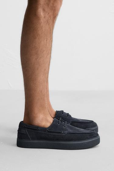 CASUAL LEATHER DECK SHOES - Blue by Zara - Image 0