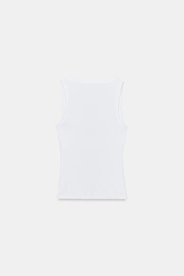 TOP CÔTELÉ INSCRIPTION - Blanc de Zara - Image 2