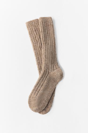 TALL RIBBED SOCKS - Sand by Zara