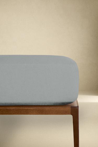WASHED LINEN FITTED SHEET | 30 CM HIGH (140 GXM²) - Grey / Blue by Zara