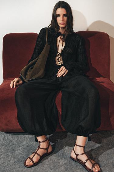 SEMI-SHEER GATHERED KNIT TOP - Black by Zara - Image 1