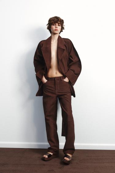 SUÈDE LEREN BROEK - Bruin van Zara - Afbeelding 0