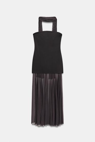 VESTIDO COMBINADO LENÇO - Preto da Zara