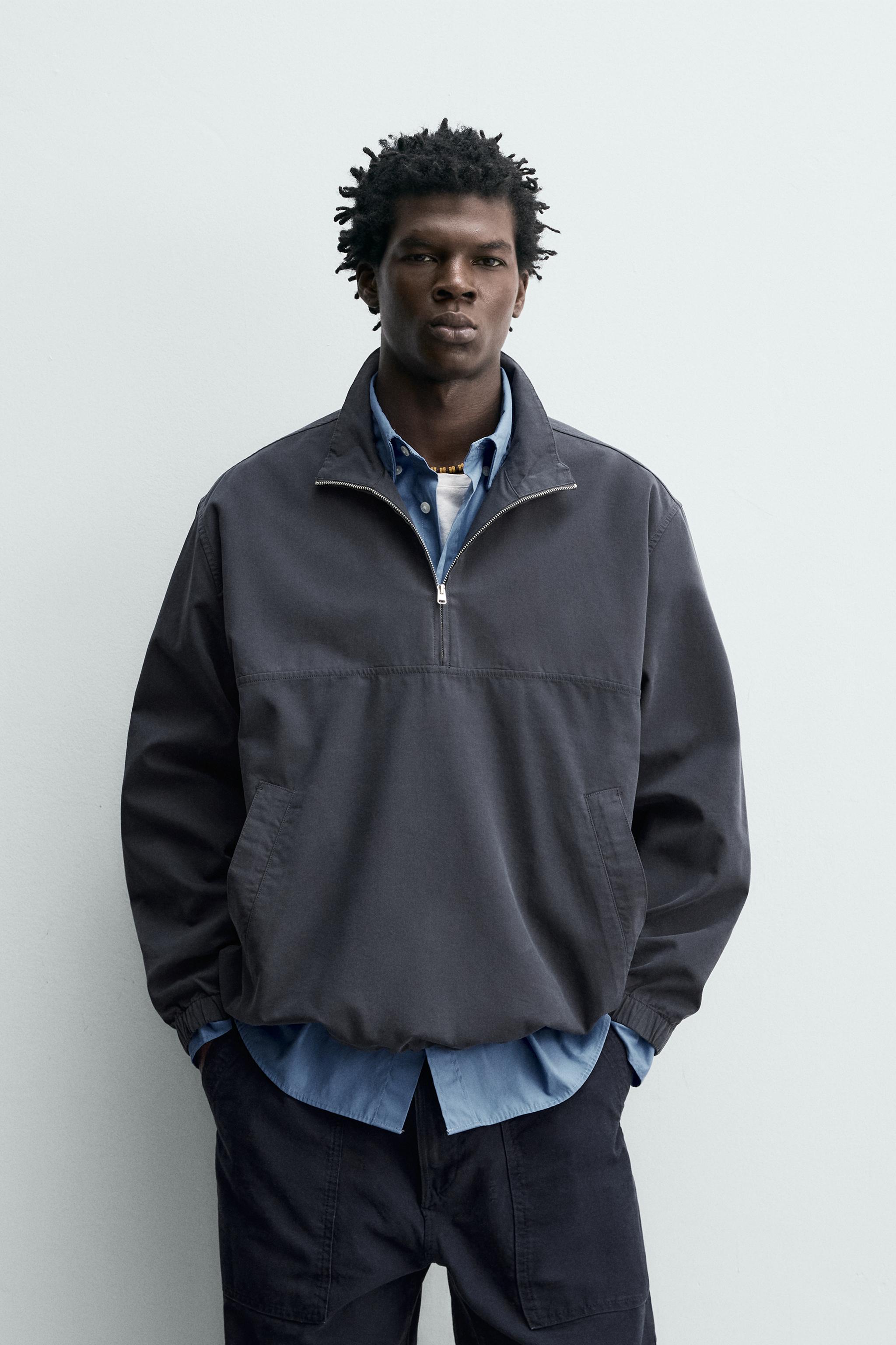 羽織03 COTTON LYOCELL BLEND QUARTER-ZIP OVERSHIRT - Anthracite grey