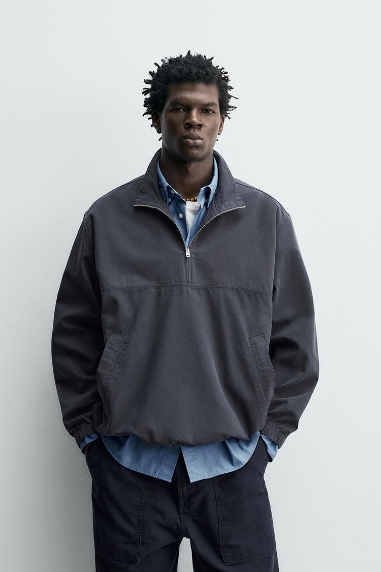ZARA COTTON-LYOCELL QUARTER-ZIP OVERSHIRT