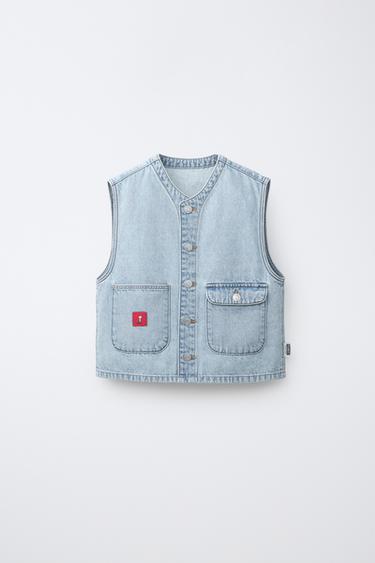 SNOOPY PEANUTSâ„¢ DENIM WAISTCOAT - Light blue by Zara
