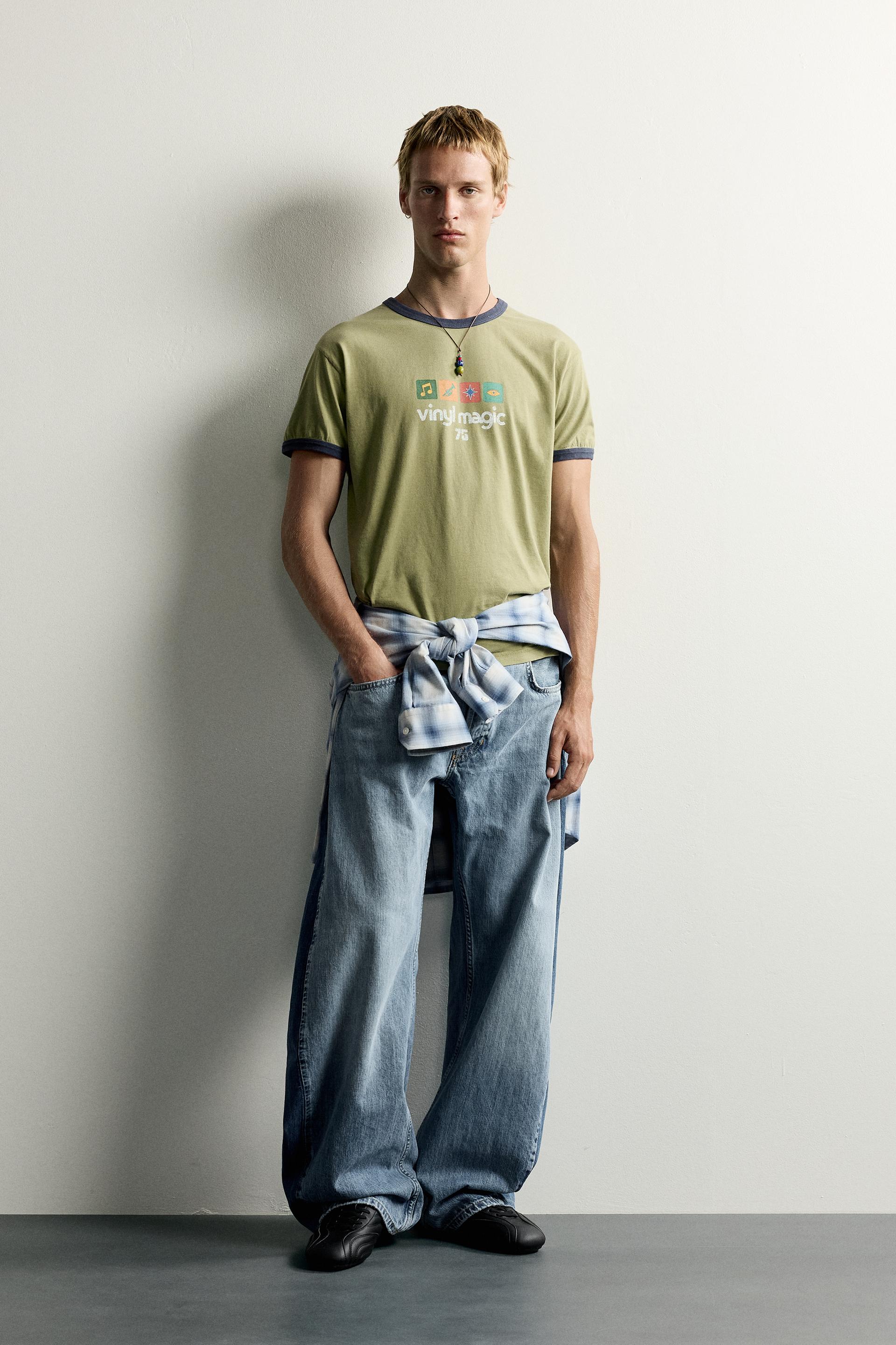 Contrast Rib Washed Print T-Shirt