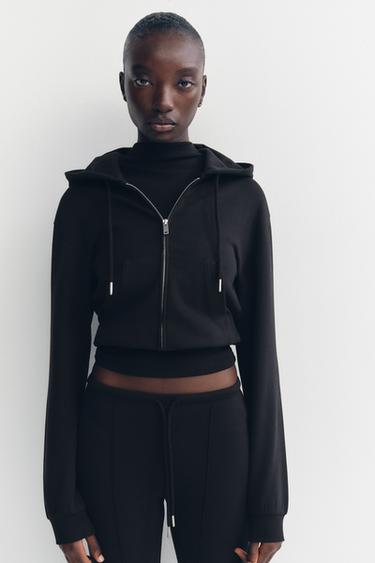 SUDADERA CROP INTERLOCK - Negro de Zara