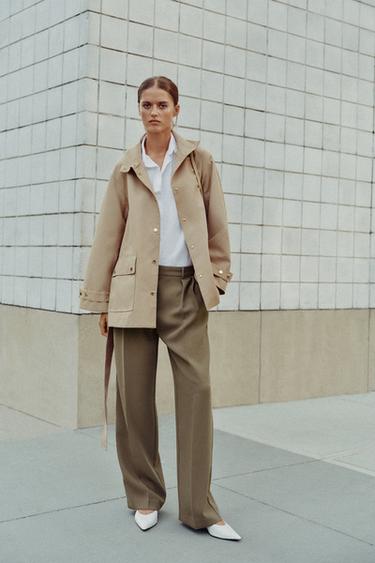 HIGH-NECK BELTED TRENCH COAT — taupe brown 1