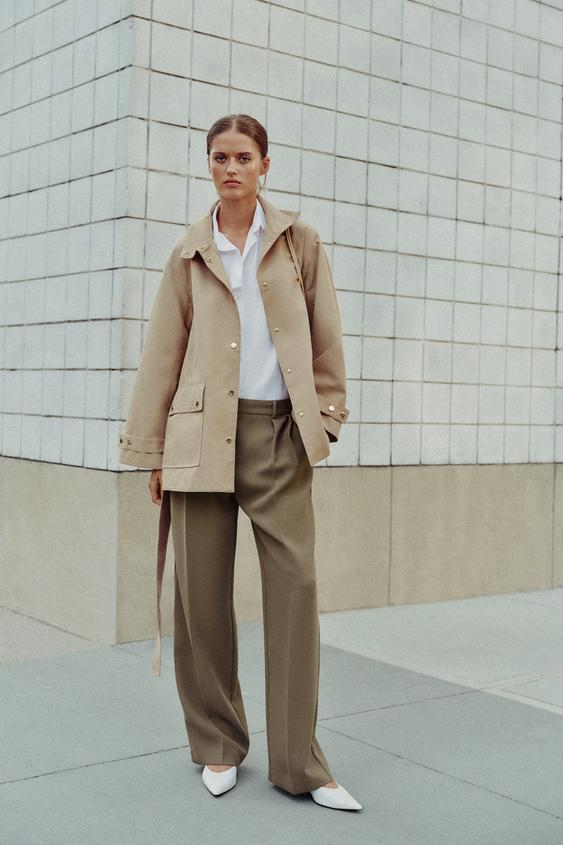 Zara HIGH-NECK BELTED TRENCH COAT - taupe brown - Image 0