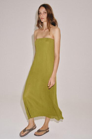 TEXTURED BANDEAU DRESS - Mid-green by Zara - Image 4