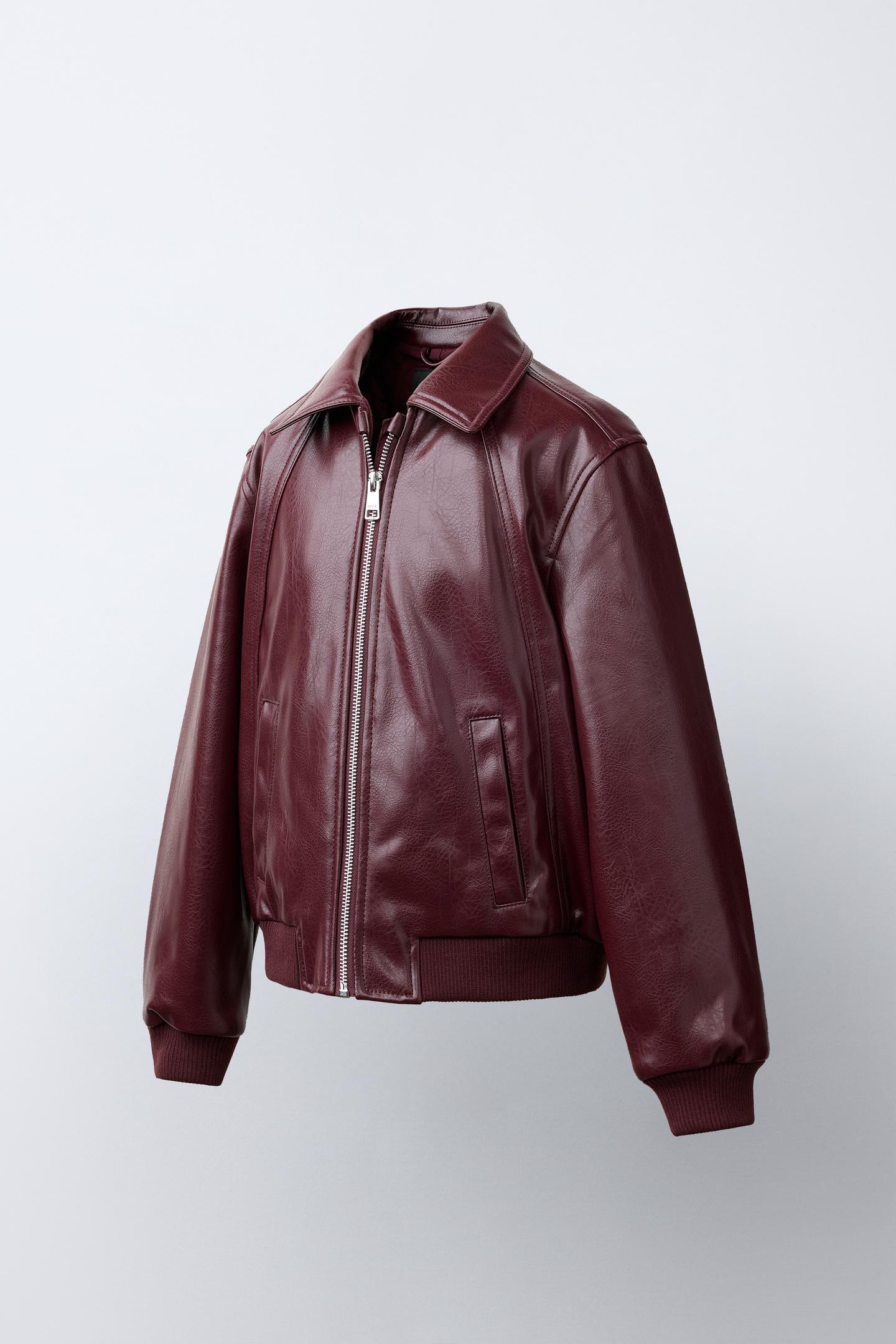 Детская куртка Zara Faux Leather Bomber, цвет: Бордовый — фото 3