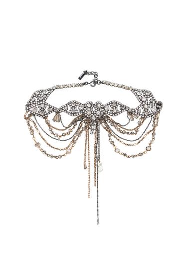 Zara COMBINED CHAIN AND RHINESTONE CHOKER - Gold / Silver