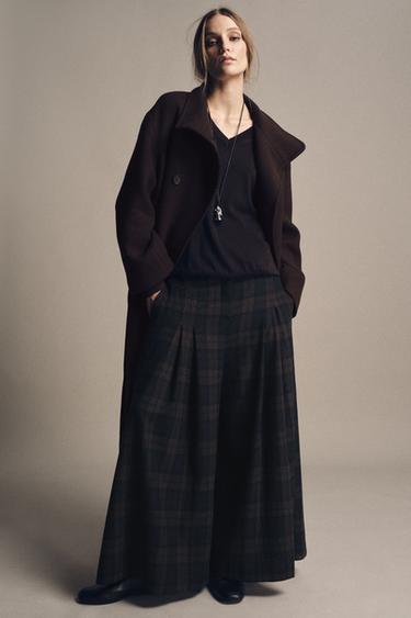Zara PLAID WOOL BLEND PANTS ZW COLLECTION - Brown-Blue