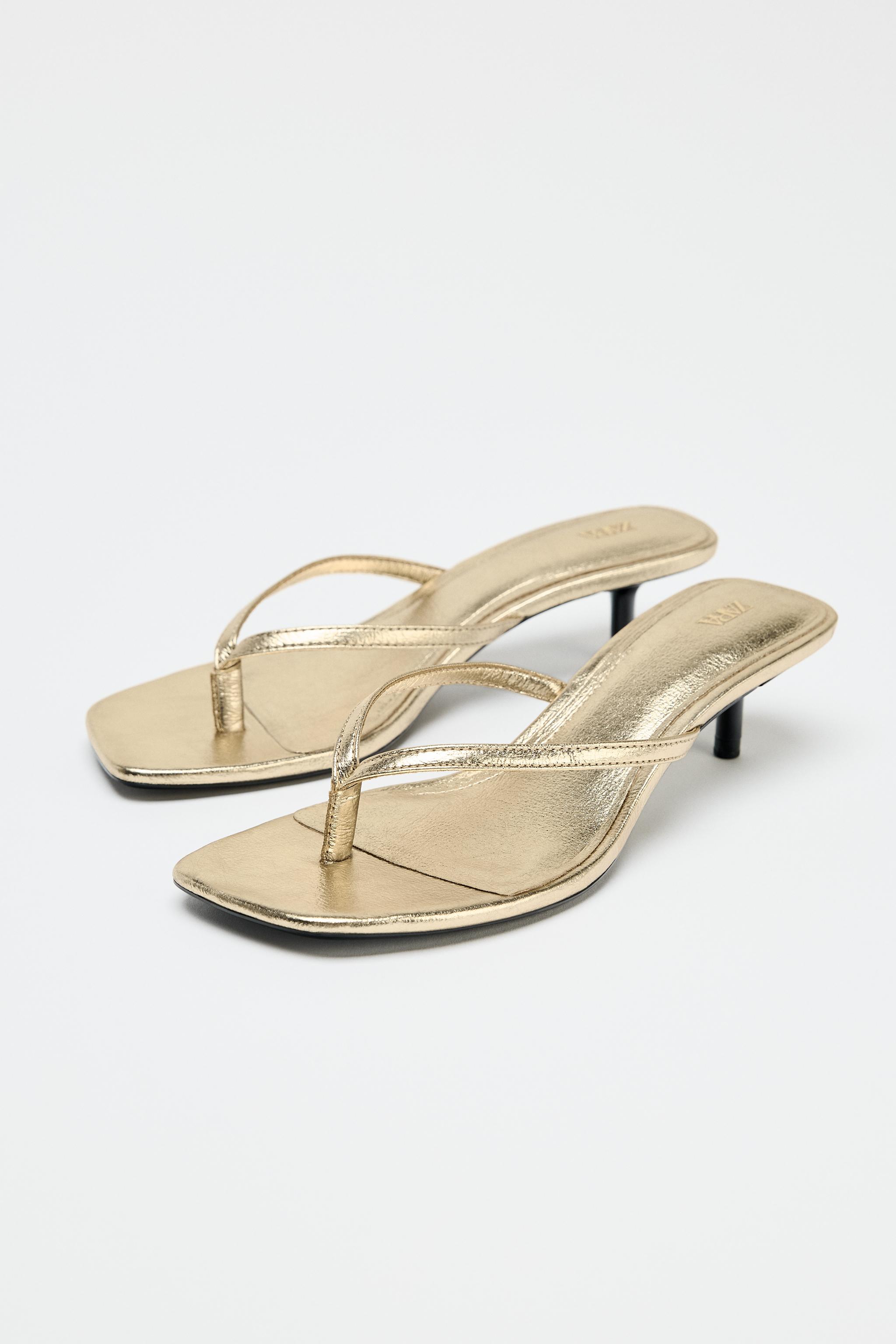 メタリック キトゥンヒールサンダル - ゴールド | ZARA Japan / 日本