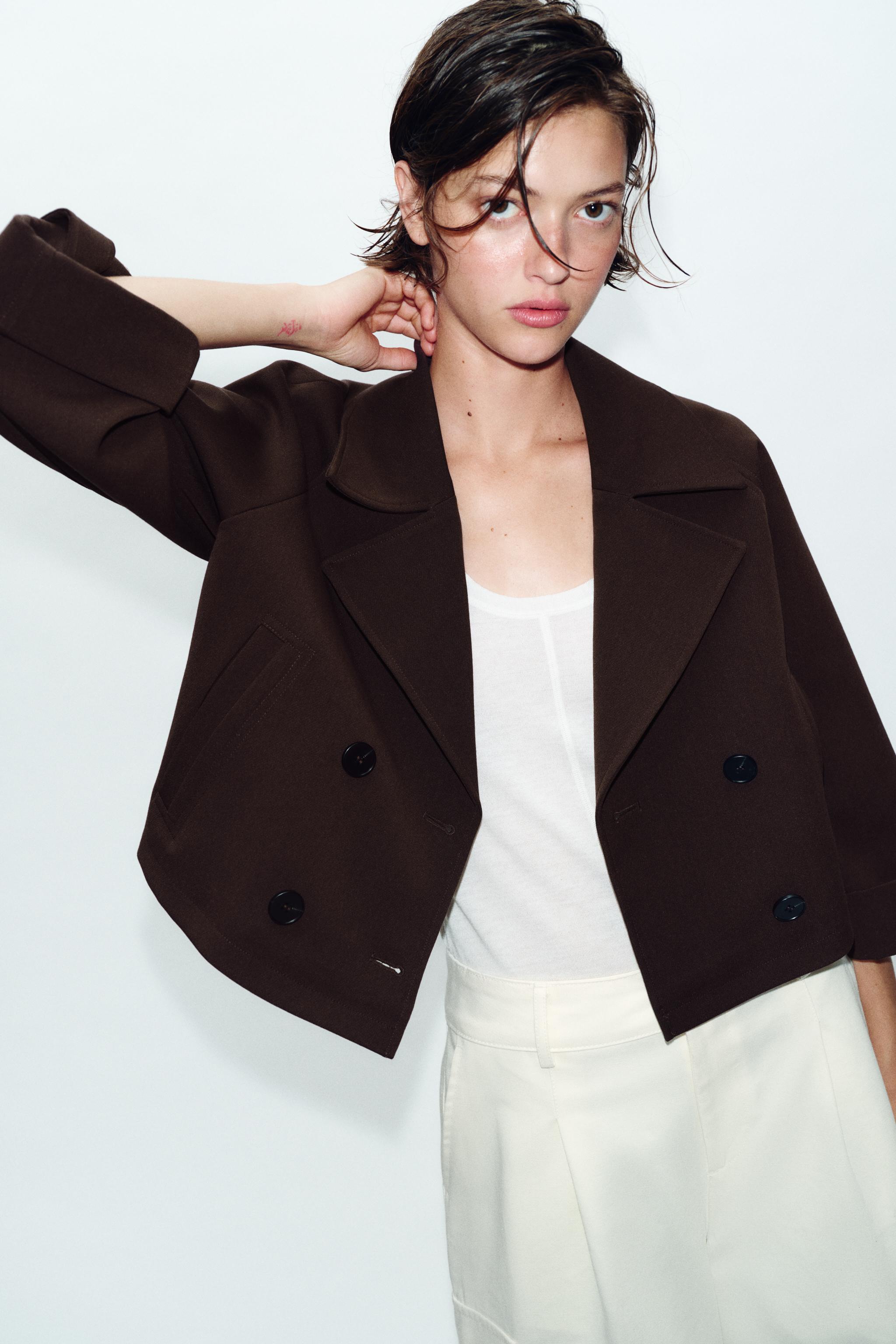 CROPPED TRENCH COAT WITH ROLLED SLEEVES