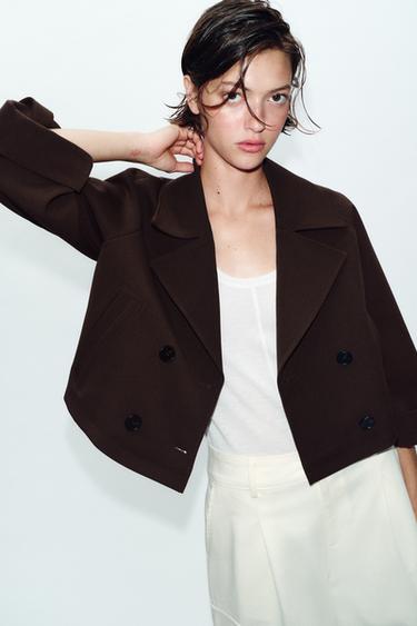 SHORT TRENCH COAT WITH ROLLED-UP SLEEVES - Brown by Zara - Image 3