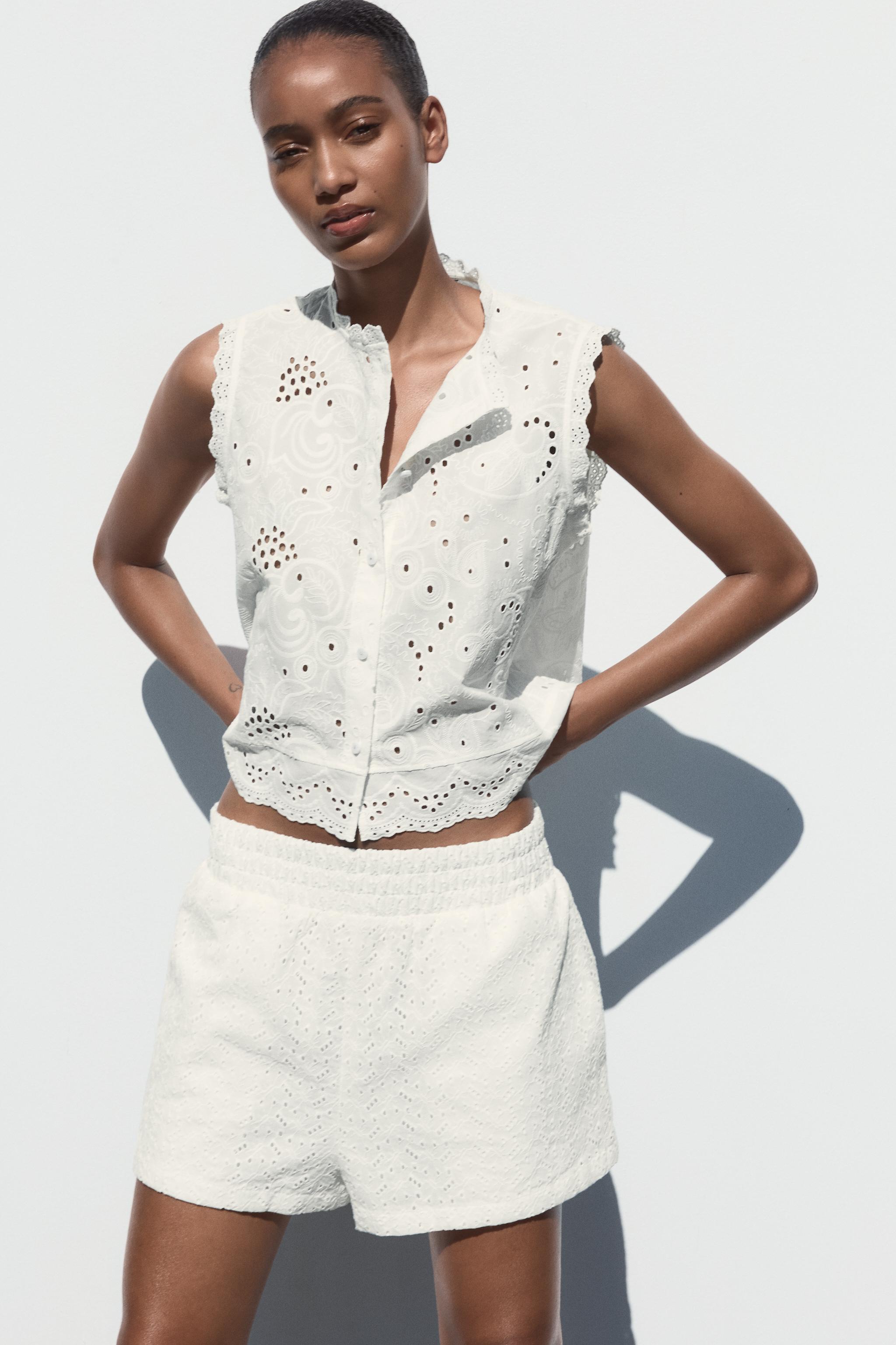 売れ筋商品|||アンクライン カットソー トップス レディース Plus Size Cotton Embroidered Eyelet Blouse Santorini Blue/White Plus Size Cotton Eyelet Blouse Calla Lily 0X White at Amazon