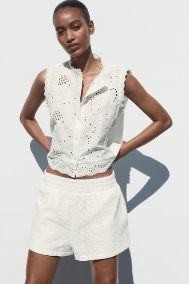 TOP WITH CUTWORK EMBROIDERY - White by Zara