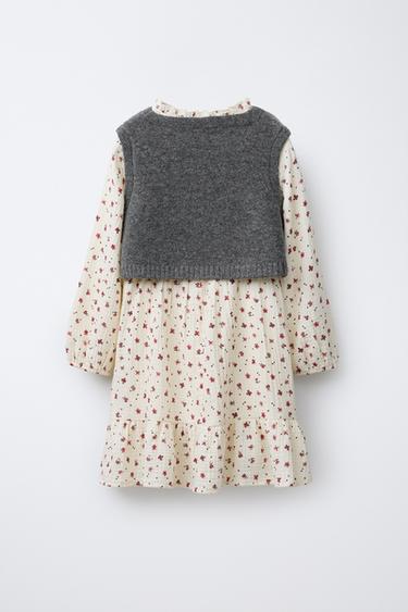 ROBE À FLEURS AVEC CHALECO EN TRICOT - Écru de Zara - Image 1