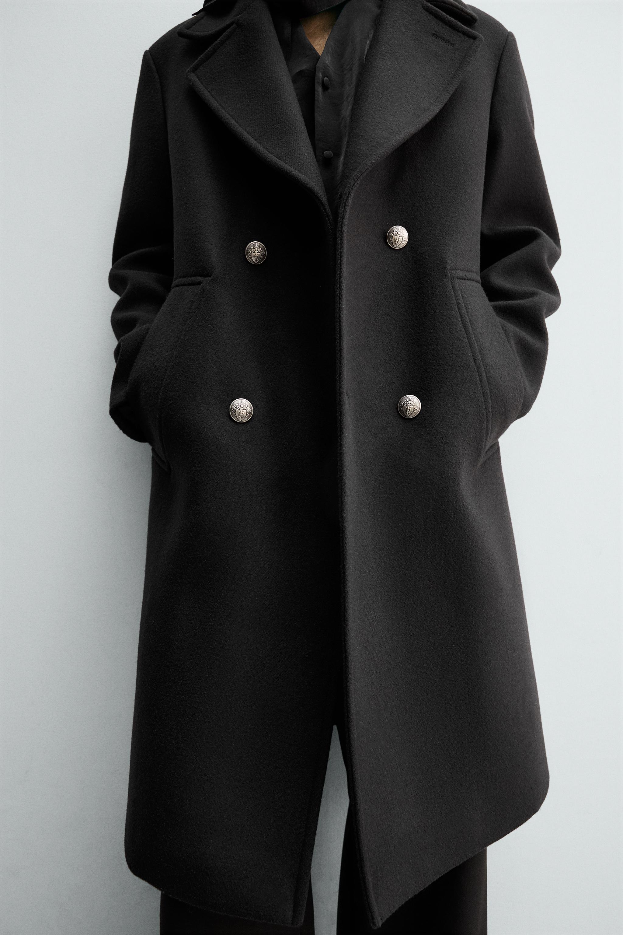 DOUBLE-BREASTED WOOL BLEND COAT - Black | ZARA United States