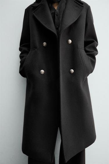 MANTEAU CROISÉ AVEC LAINE - Noir de Zara - Image 4