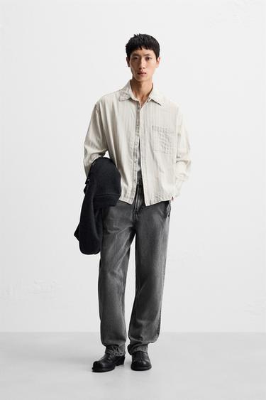 STRIPED DENIM SHIRT - camel by Zara