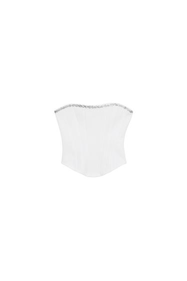 CORSETRY-INSPIRED STRETCH SHIMMER TOP
