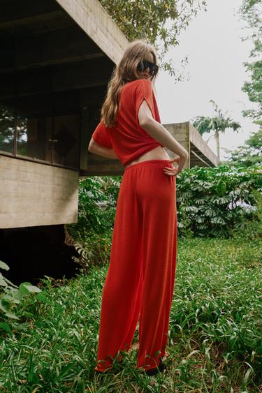 RUSTIC WIDE-LEG TROUSERS - Red by Zara - Image 3