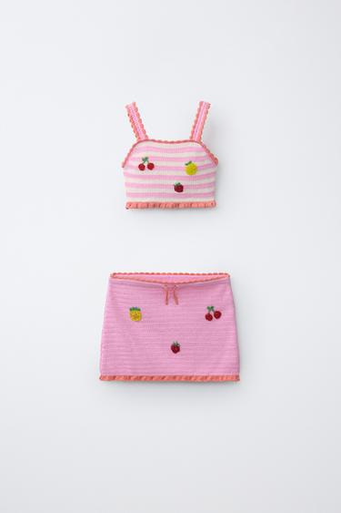 6-14 AÑOS/ CONJUTO TOP Y PAREO PUNTO CROCHET FRUTAS Y RAYAS - Rosa de Zara